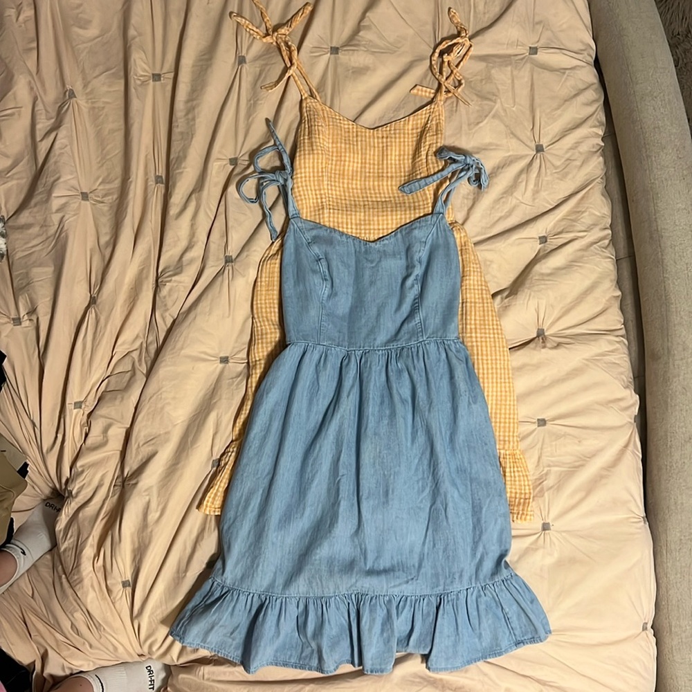 Old Navy Yellow Gingham AND Blue Denim Midi Cami Strap Dress(CHECK DESCRIPTION)